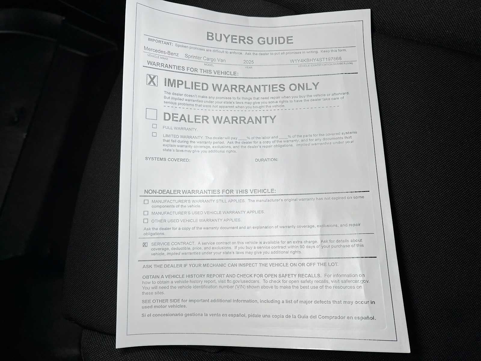 2025 Mercedes-Benz Sprinter 2500 Standard Roof I4 Diesel 144" RWD