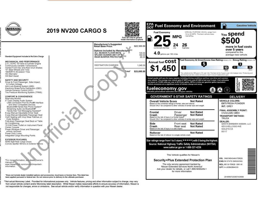 2019 Nissan NV200 Compact Cargo S