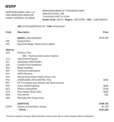 2023 Mercedes-Benz EQS EQS 450+