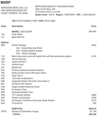 2025 Mercedes-Benz E-Class E 350