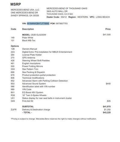 2026 Mercedes-Benz GLA 250 GLA 250