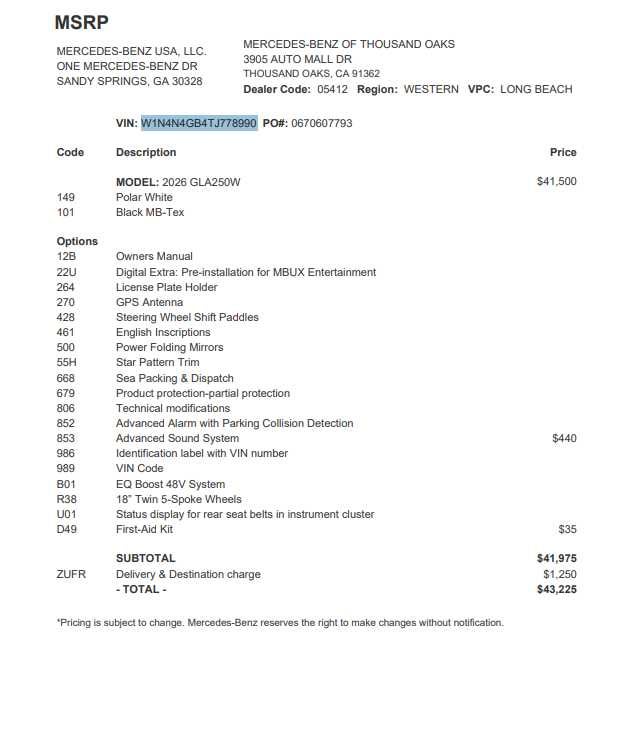 2026 Mercedes-Benz GLA 250 GLA 250
