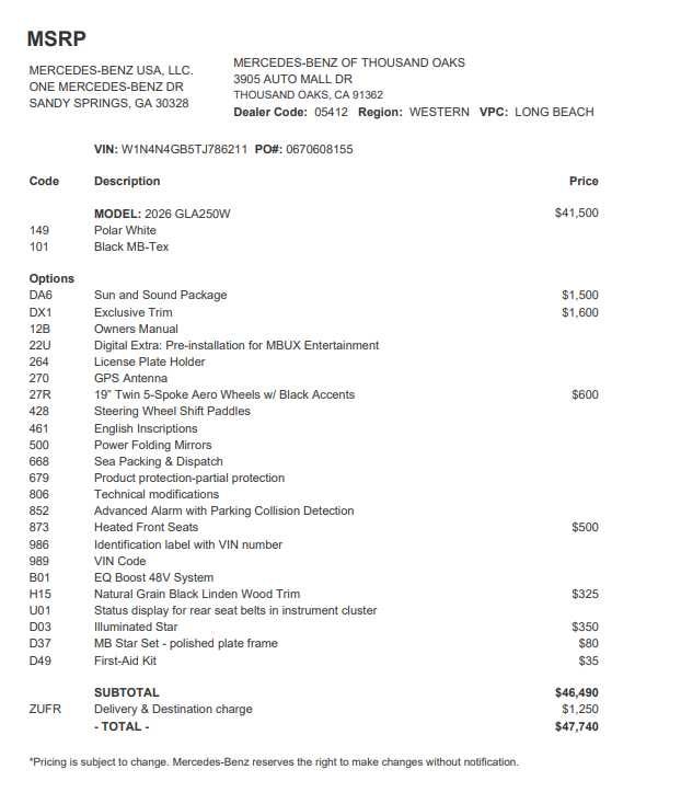 2026 Mercedes-Benz GLA 250 SUV
