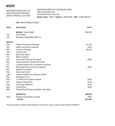 2020 Mercedes-Benz E 350 E 350