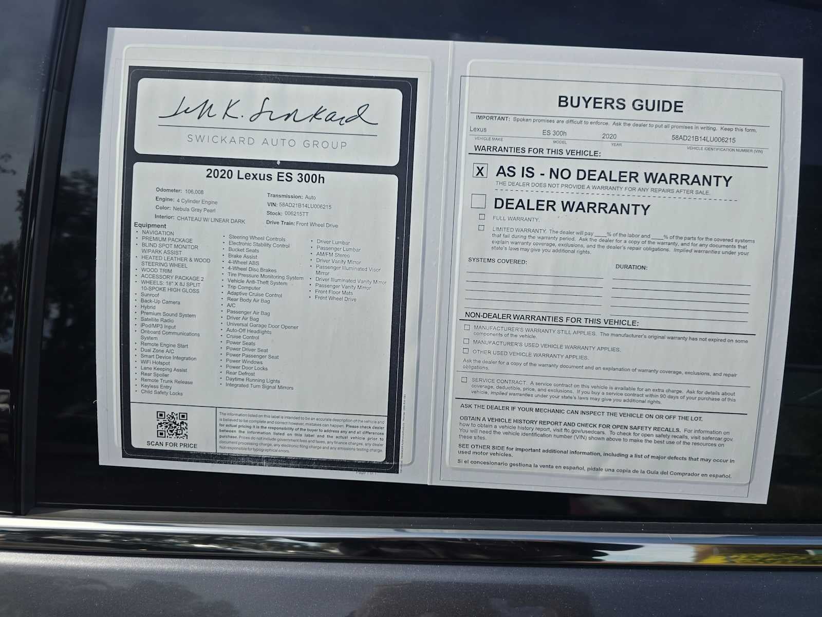 2020 Lexus ES ES 300h FWD