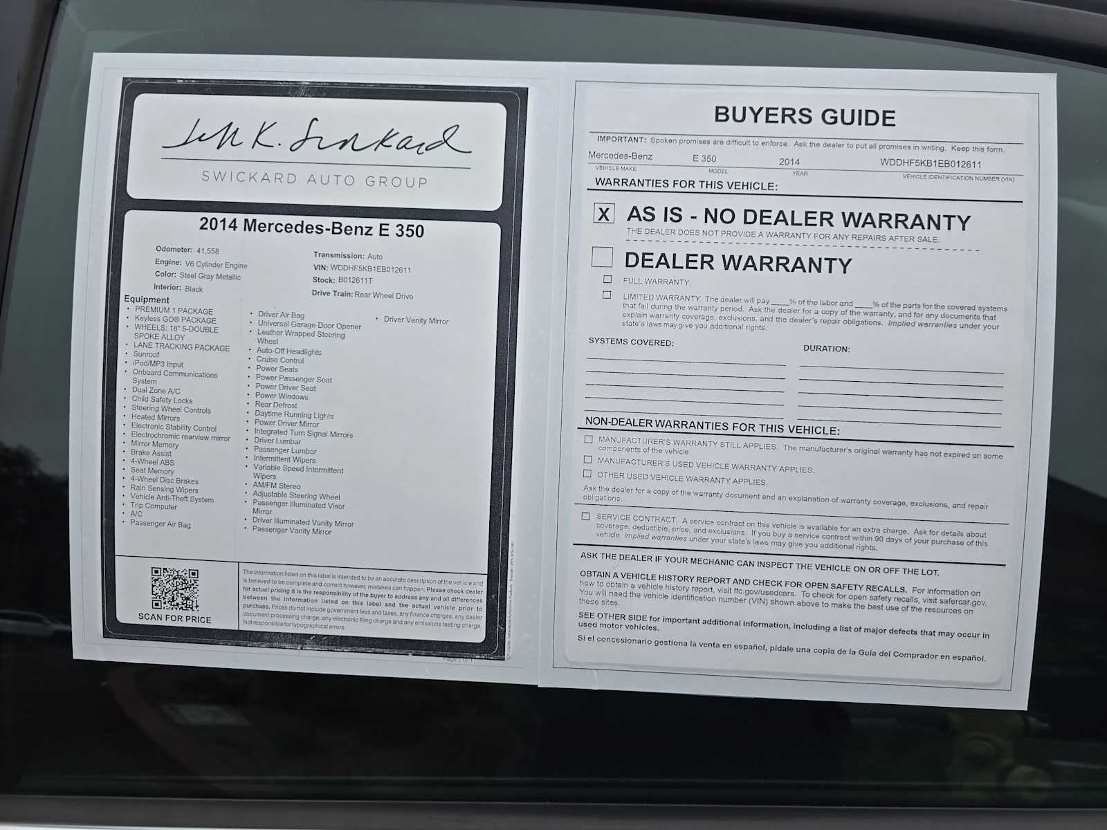 2014 Mercedes-Benz E 350 4dr Sdn RWD